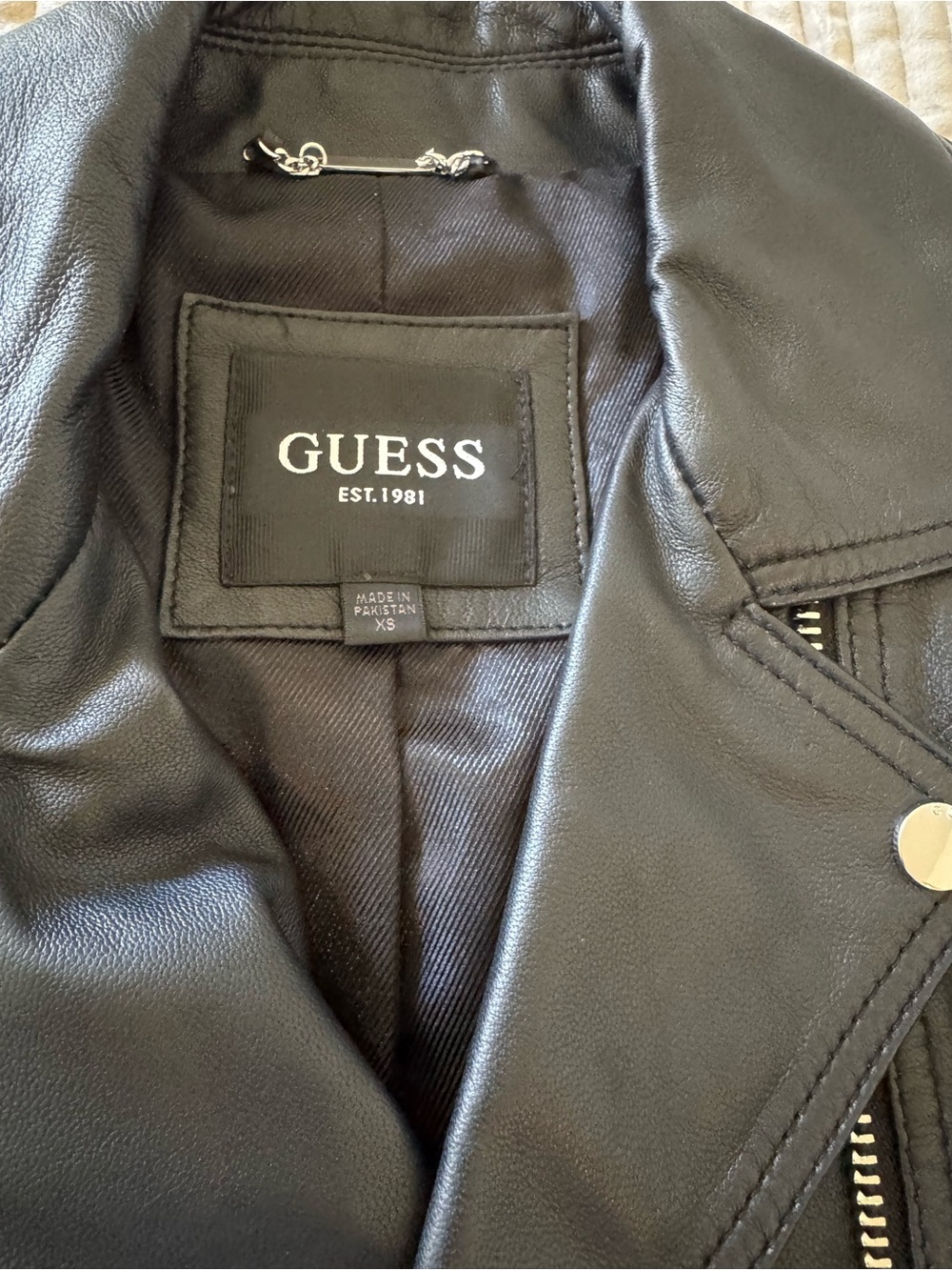 GUESS Black Faux Leather Bomber Jacket
